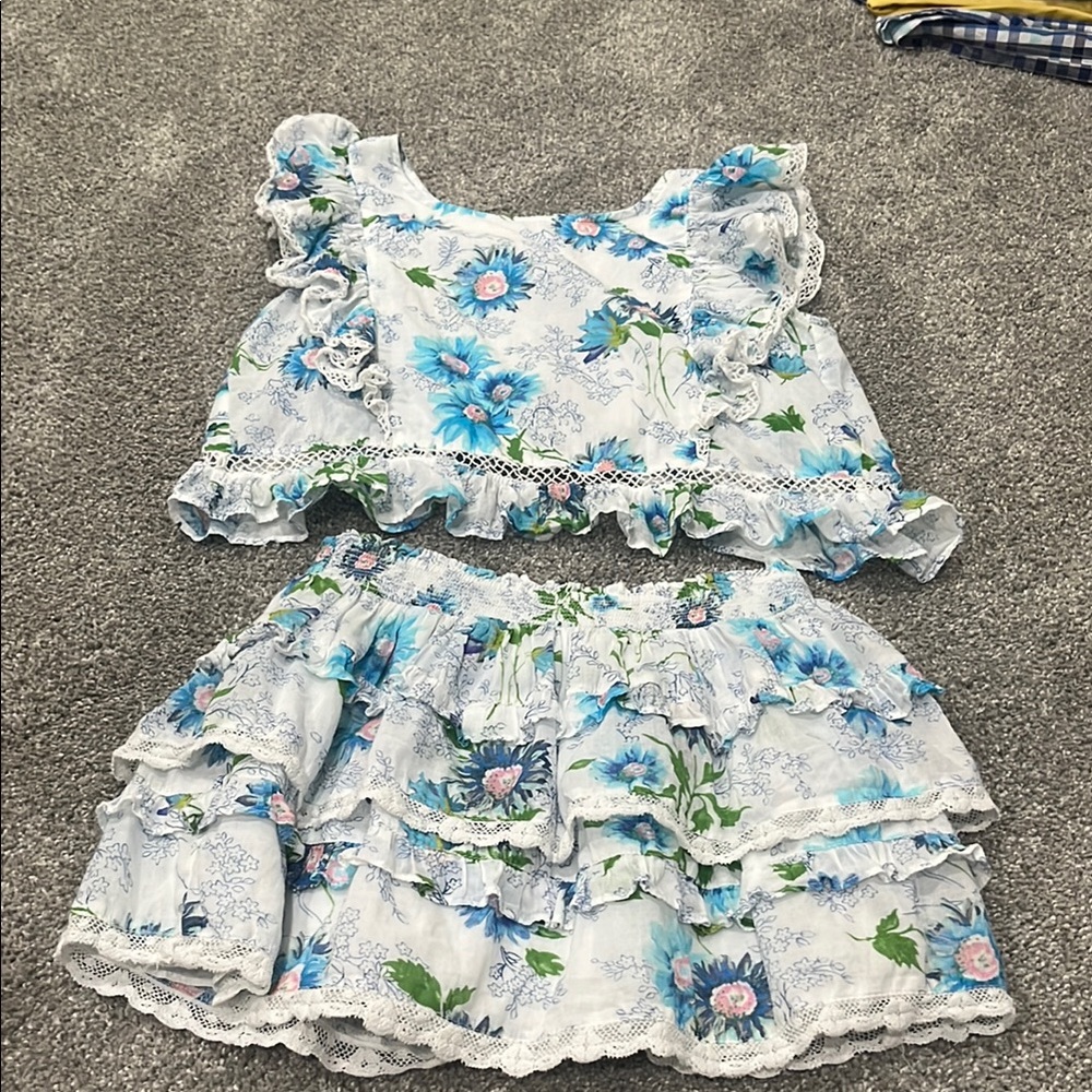 LoveShackFancy Blue and White Floral Smocked Dress